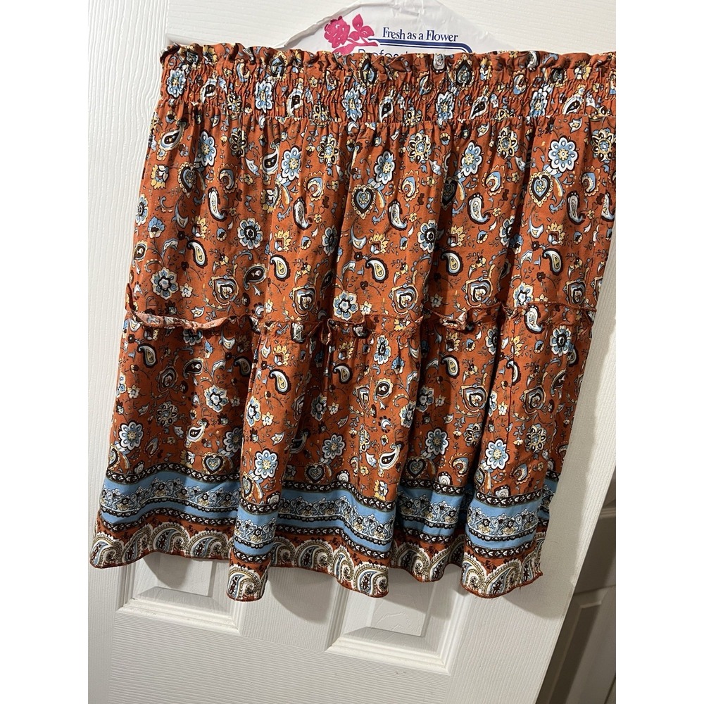 Women's XL Bohemian Flower Print High Waist Ruffle Skirt‎ Pleated Mini Skirt